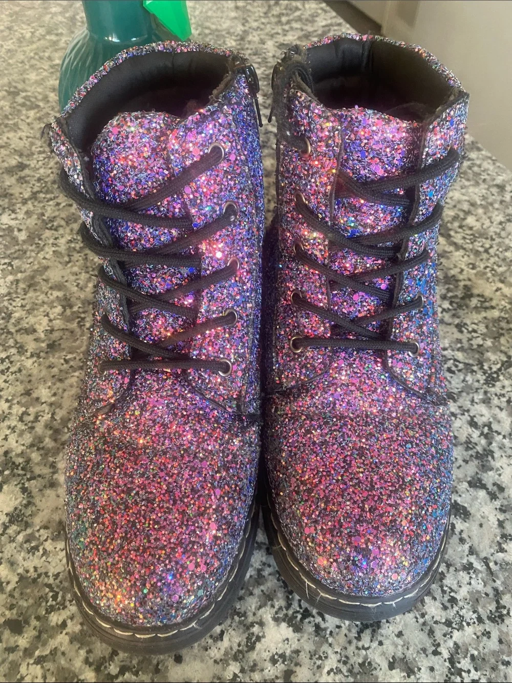 Fabkids iridescent Glitter Lace-Up side zipper Boots